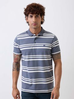 Spykar - Grey Stripes Loose Polo T-Shirt