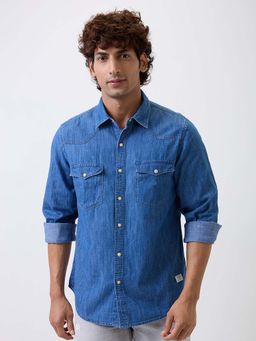 Spykar - Blue Solid Slim Shirt
