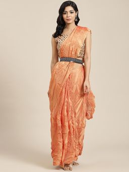 Sareemall - Women Georgette Orange Solid Belted Sarees with Unstitched Blouse Piece