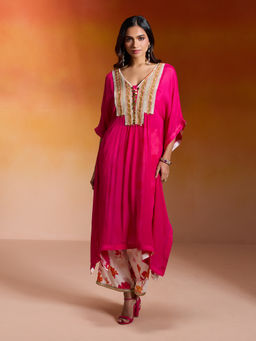 Gajra Gang - Pink Chinon Embellished Kaftan and Printed Pant Bandhan Babes (Set Of 2)