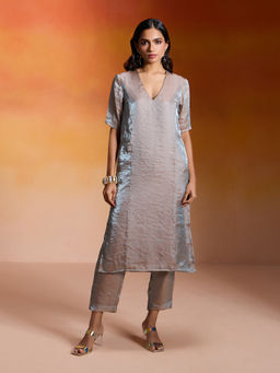 Gajra Gang - Silver Tissue Chiffon Shimmer Kurta and Pant Hautie Bride (Set Of 2)