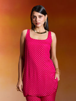 Gajra Gang - Fuchsia Pink Georgette Brocade Scoop Neck Tunic Taash Panache