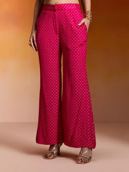 Gajra Gang - Fuchsia Pink Georgette Brocade Bell Bottom Pant Taash Panache