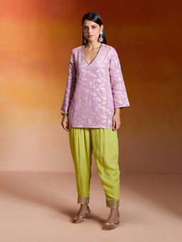 Gajra Gang - Mauve Purple Brocade Embellished Kurta & Semi Salwar Nakhraali Nomads