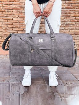 Kuber Industries - Unisex Premium Foam Handle Leather Duffle Bag For Travel - Grey
