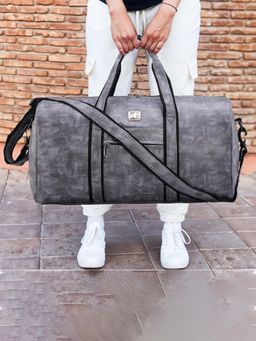 Kuber Industries - Unisex Premium Leather Duffle Bag For Travel- Grey