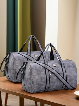 Kuber Industries - Unisex 2 Pcs Premium Leather Duffle Bag For Travel- Grey