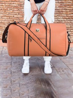 Kuber Industries - Unisex Premium Leather Duffle Bag For Travel- Tan