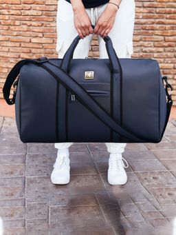 Kuber Industries - Unisex Premium Leather Duffle Bag For Travel- Navy Blue