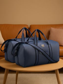 Kuber Industries - Unisex 2 Pcs Premium Leather Duffle Bag For Travel- Navy Blue