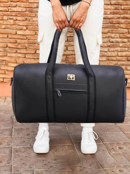 Kuber Industries - Unisex Premium Leather Duffle Bag For Travel- Black