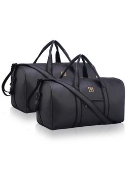 Kuber Industries - Unisex 2 Pcs Premium Leather Duffle Bag For Travel- Black