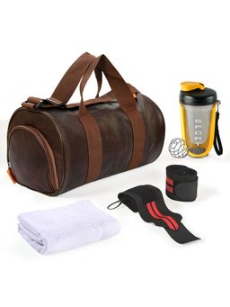 Kuber Industries - Ultimate Gym Bag, Water Bottle, Face Towel, 2 Wrist Bands - Brown