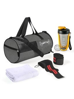 Kuber Industries - Ultimate Gym Bag, Water Bottle, Face Towel, 2 Wrist Bands - Grey