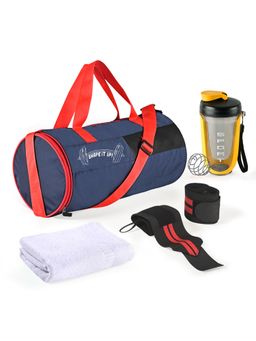 Kuber Industries - Ultimate Gym Bag, Water Bottle, Face Towel, 2 Wrist Bands - Red