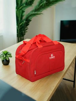 Kuber Industries - Unisex Rexine Travel Duffle Bag Handle 3 Outside Zipper Compartments-Red