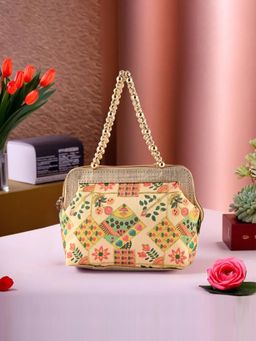 Kuber Industries - Flower Embroidery Double Handle Handbag For Women - Cream