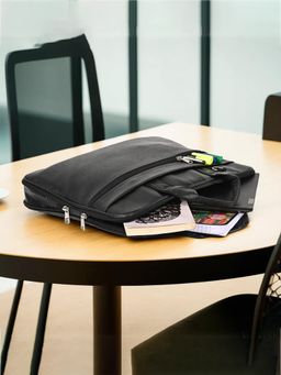 Kuber Industries - Unisex Synthetic Leather 5 Compartments Laptop Bag with Detachable Strap - Black