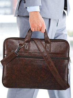 Kuber Industries - Unisex Synthetic Leather 5 Compartments Laptop Bag with Detachable Strap- Brown