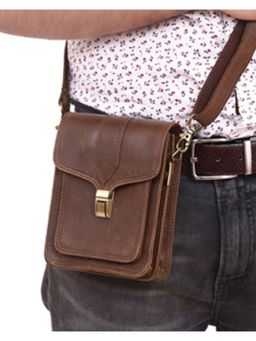 Strutt - Stylish Dark Brown Leather Flap Crossbody Bum Bag (Medium)