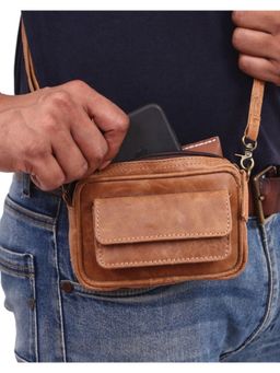 Strutt - Brown Leather Flap Crossbody Bum Bag (Medium)