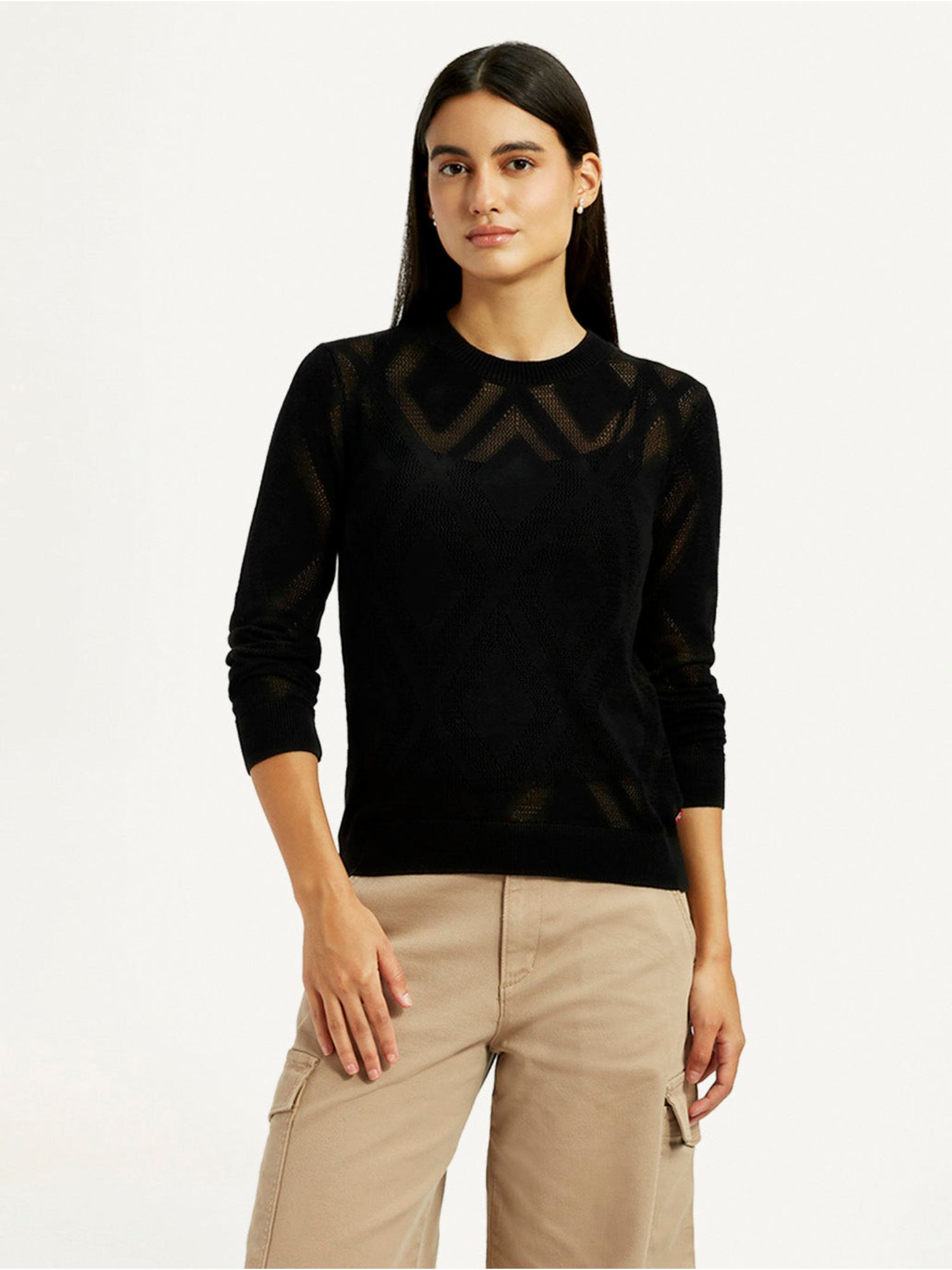 levi's Women's Self Design Black Round Neck Sweater-picture-17