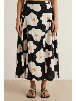 Doodlage - Black Floral Printed Maxi Velora Skirt