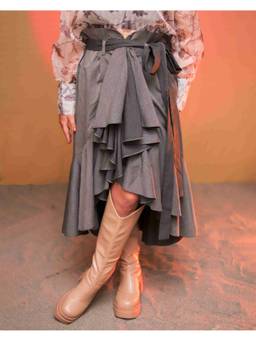 Payal Dawar - Frilled Grey Midi Skirt