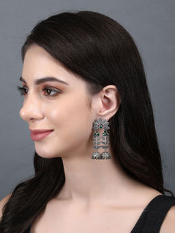 Auraa Trends - Classic Oxidised Green Earrings For women