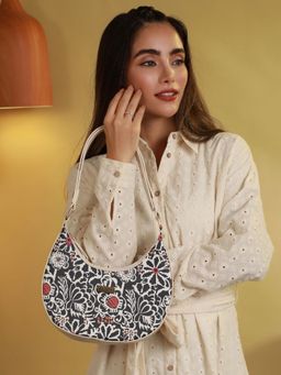 Priyaasi - Black Floral Motif Saddle Bag