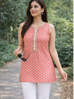 Lative Colours Of Fashion - Blush Pink Geometry Short Kurti