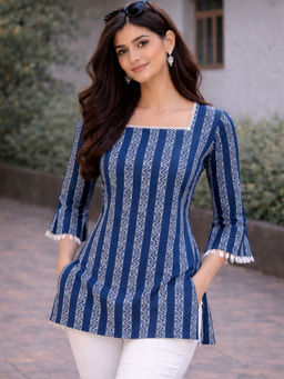 Lative Colours Of Fashion - Sapphire Blue Stripes Short Kurti