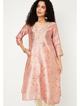 max - Pink Floral Print Straight Kurta