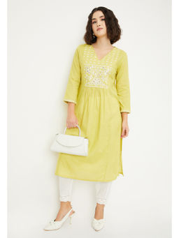 max - Green Yoke Embroidered Straight Kurta