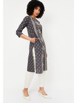 max - Grey Printed Straight Kurta