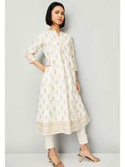 max - Beige Printed A-line Kurta