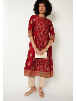 max - Red Foli Print Kalidar Kurta