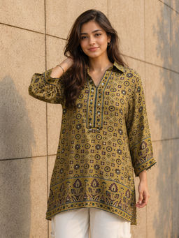 KAFTANIZE - Mustard Floral Short Kurti