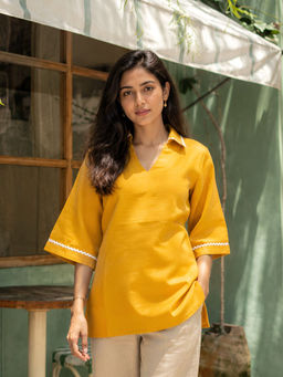 KAFTANIZE - Mustard Solid Short Kurti