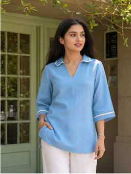 KAFTANIZE - Blue Solid Short Kurti