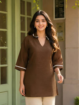 KAFTANIZE - Brown Solid Short Kurti