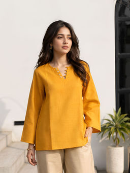KAFTANIZE - Mustard Solid Short Kurti