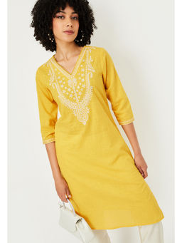 max - Yellow Embroidered Straight Kurta