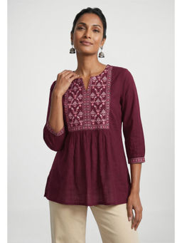 max - Purple Embroidered A-line Short Kurti