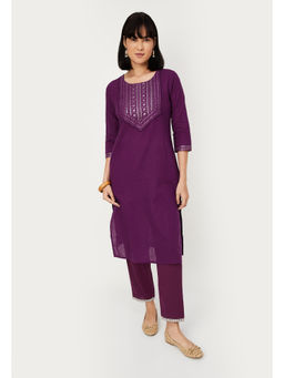 max - Purple Embroidered Yoke Straight Kurta