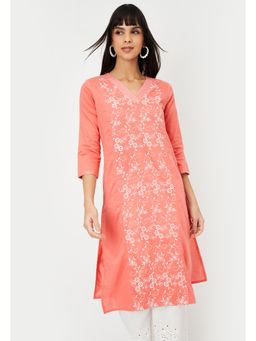 max - Orange Embroidered Straight Kurta