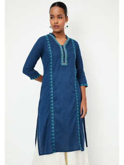 max - Blue Embroidered Straight Kurta
