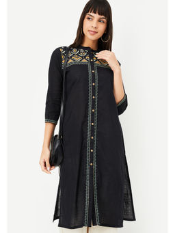 max - Black Embroidered Straight Kurta