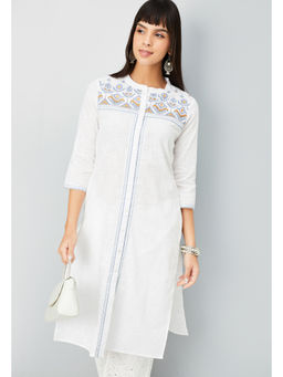 max - Off White Embroidered Straight Kurta