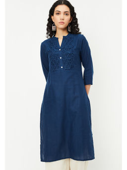 max - Blue Smocked Yoke Straight Kurta